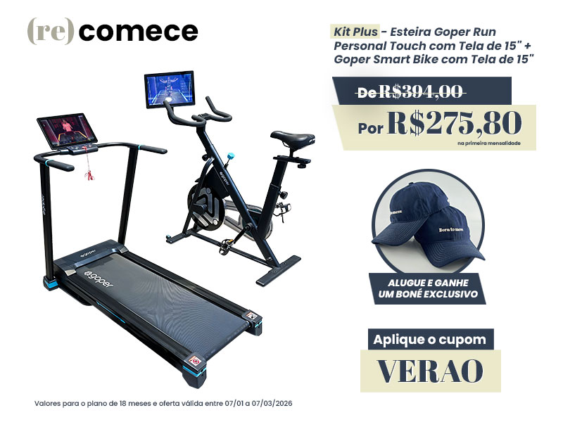 Kit Plus - Esteira Goper Run Personal Touch com Tela de 15" + Goper Smart Bike com Tela de 15"