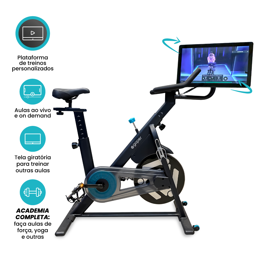 Goper Smart Bike - Tela de 21.5" com Aulas ao Vivo e Resistência Magnética