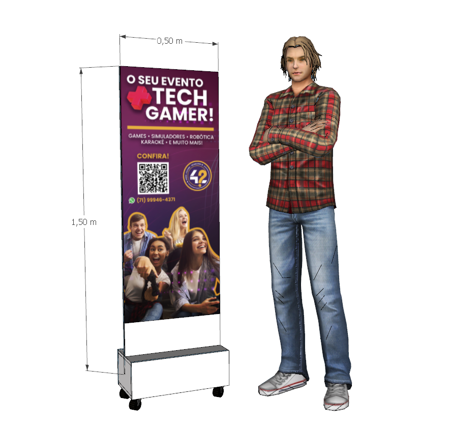 Totem em MDF para sinalização 0,50m X 1,50m com rodas