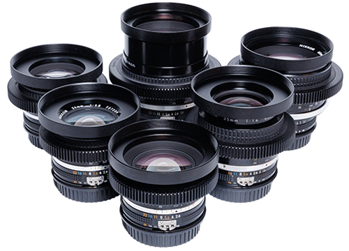 Kit 7 Lentes NIKKOR AI-S 18, 24, 28, 35, 50, 85 e 105mm Cine-Mod