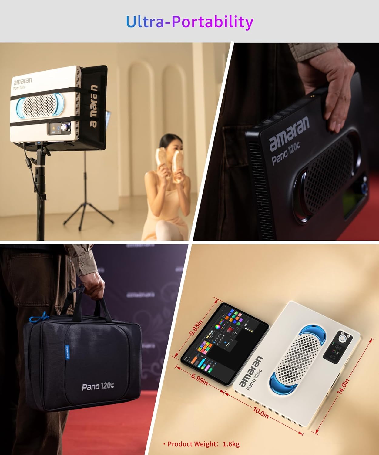 Painel de LED Amaran Pano 120c RGBWW com Fonte, Softbox e Grid 14