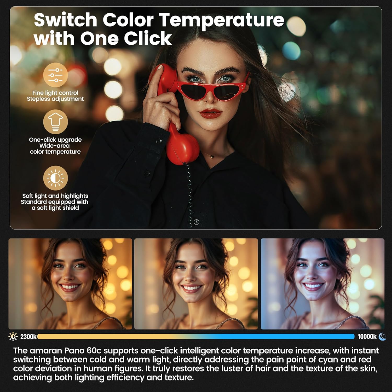 Painel de LED Amaran Pano 60c RGBWW com Fonte, Softbox e Grid 18