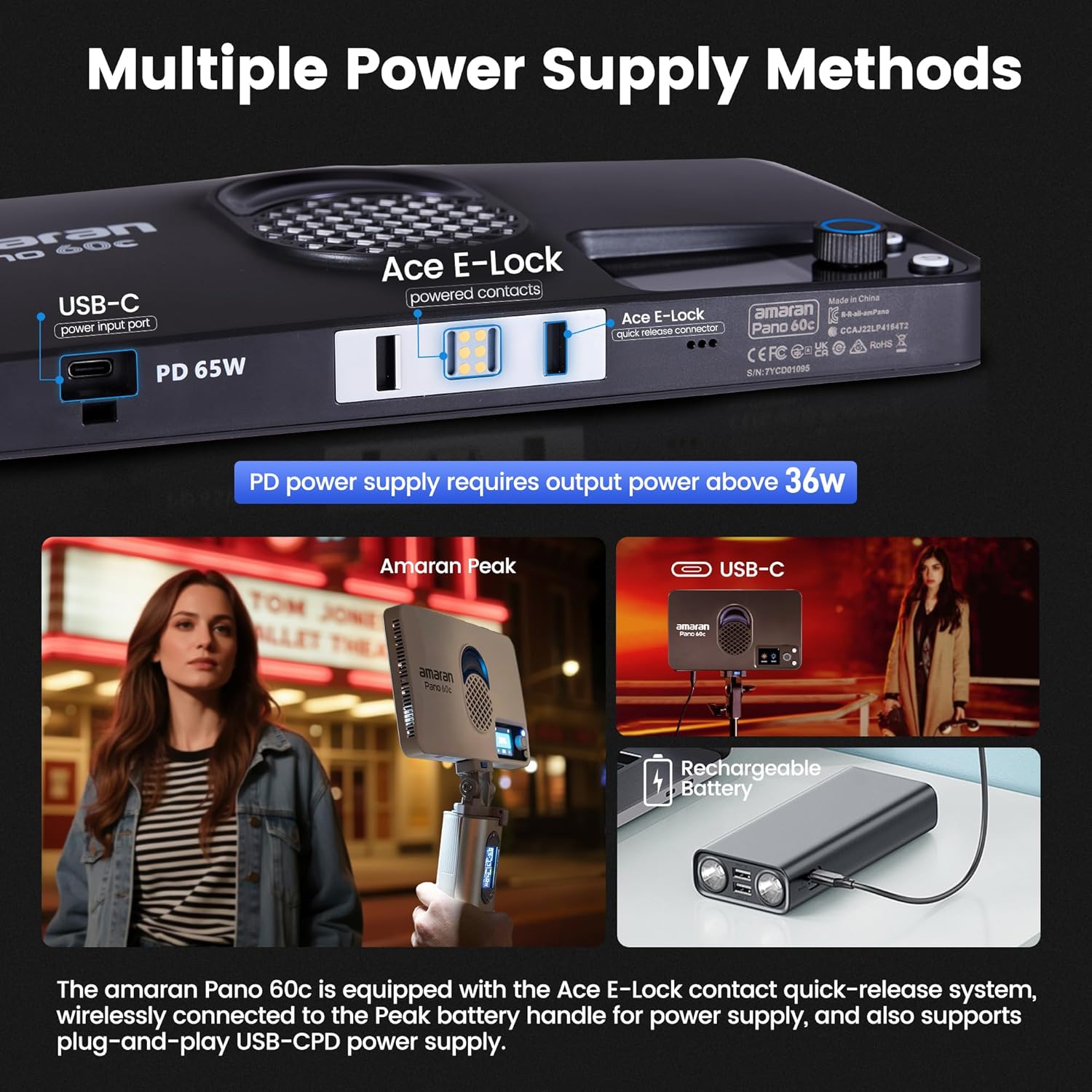 Painel de LED Amaran Pano 60c RGBWW com Fonte, Softbox e Grid 19