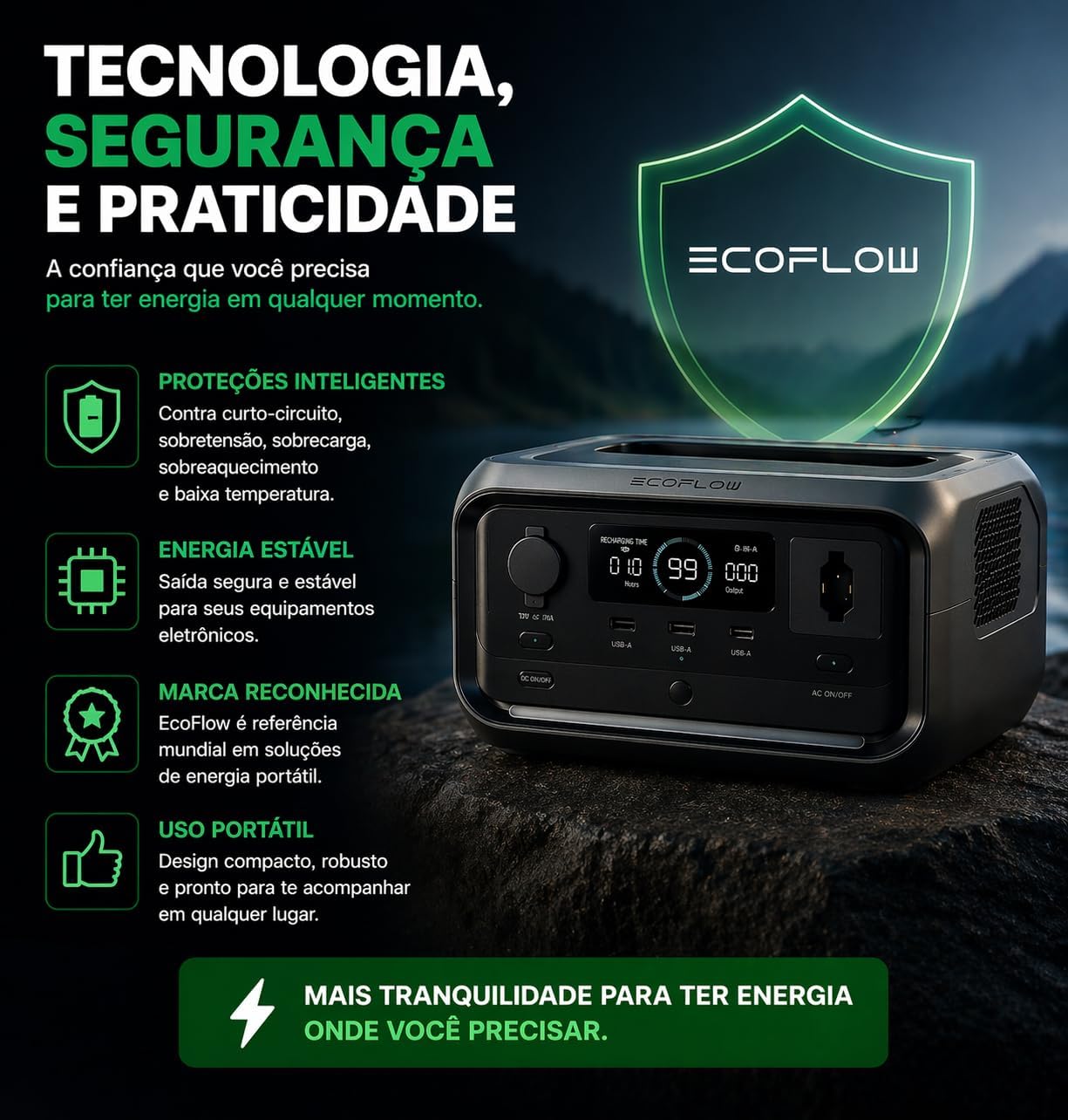 Estação de Energia Portátil EcoFlow River 3 Plus 286Wh (Saída 127V) 08