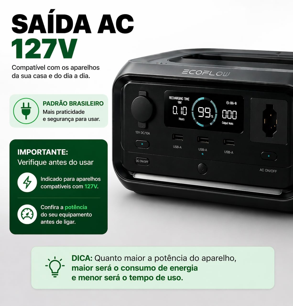 Estação de Energia Portátil EcoFlow River 3 Plus 286Wh (Saída 127V) 09