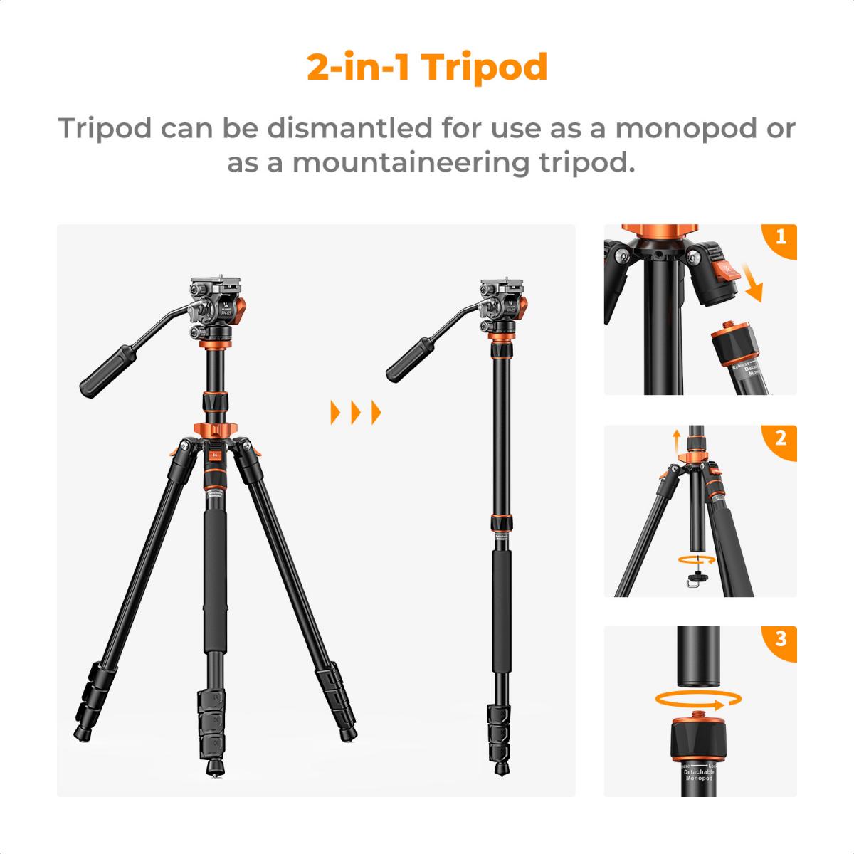 Tripé K&F Concept K234A7 com Cabeça Fluida de Vídeo FH-03 05