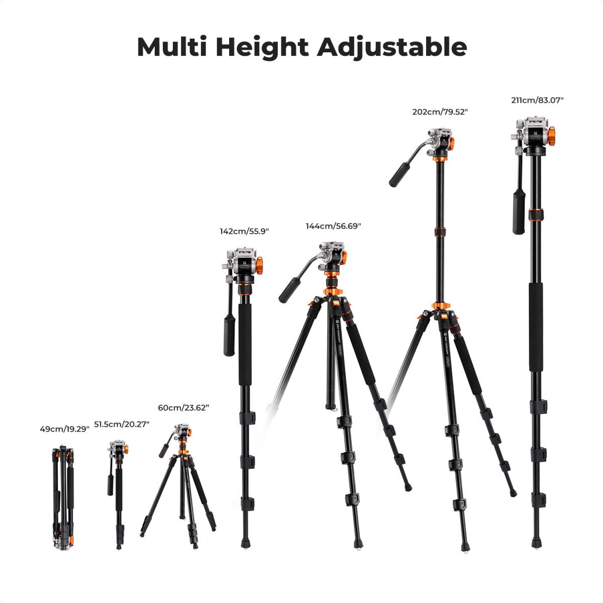 Tripé K&F Concept K234A7 com Cabeça Fluida de Vídeo FH-03 06