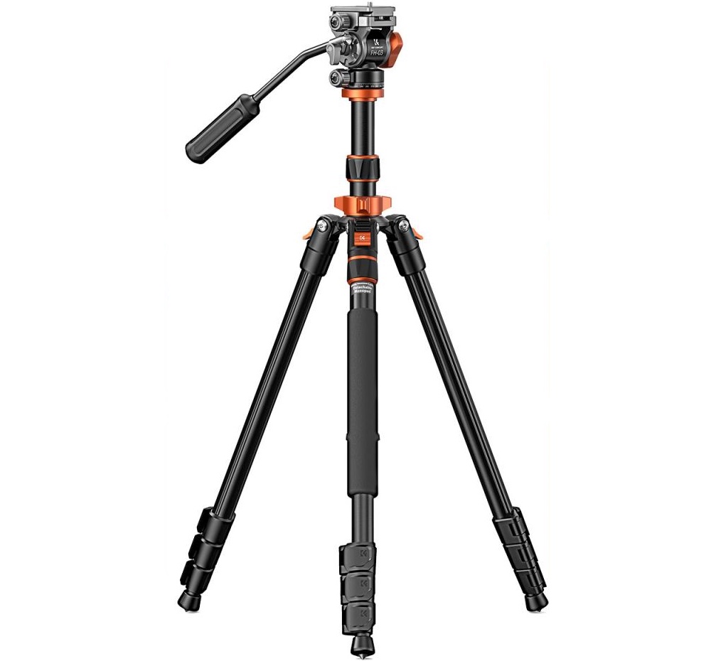 Tripé K&F Concept K234A7 com Cabeça Fluida de Vídeo FH-03 01