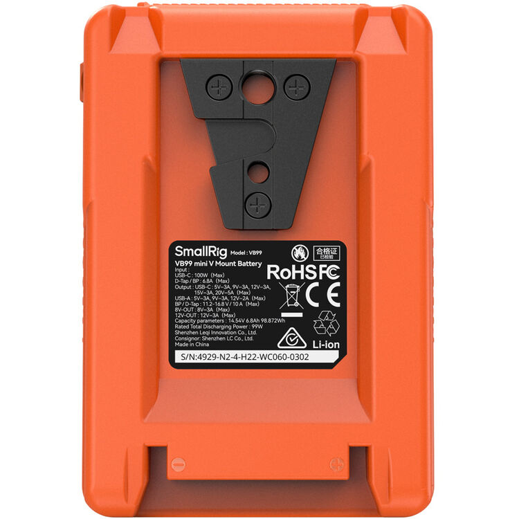 SmallRig VB99 Mini V-Mount Battery (99Wh, Orange) 05 SmallRig VB99 Mini V-Mount Battery (99Wh, Orange) 05