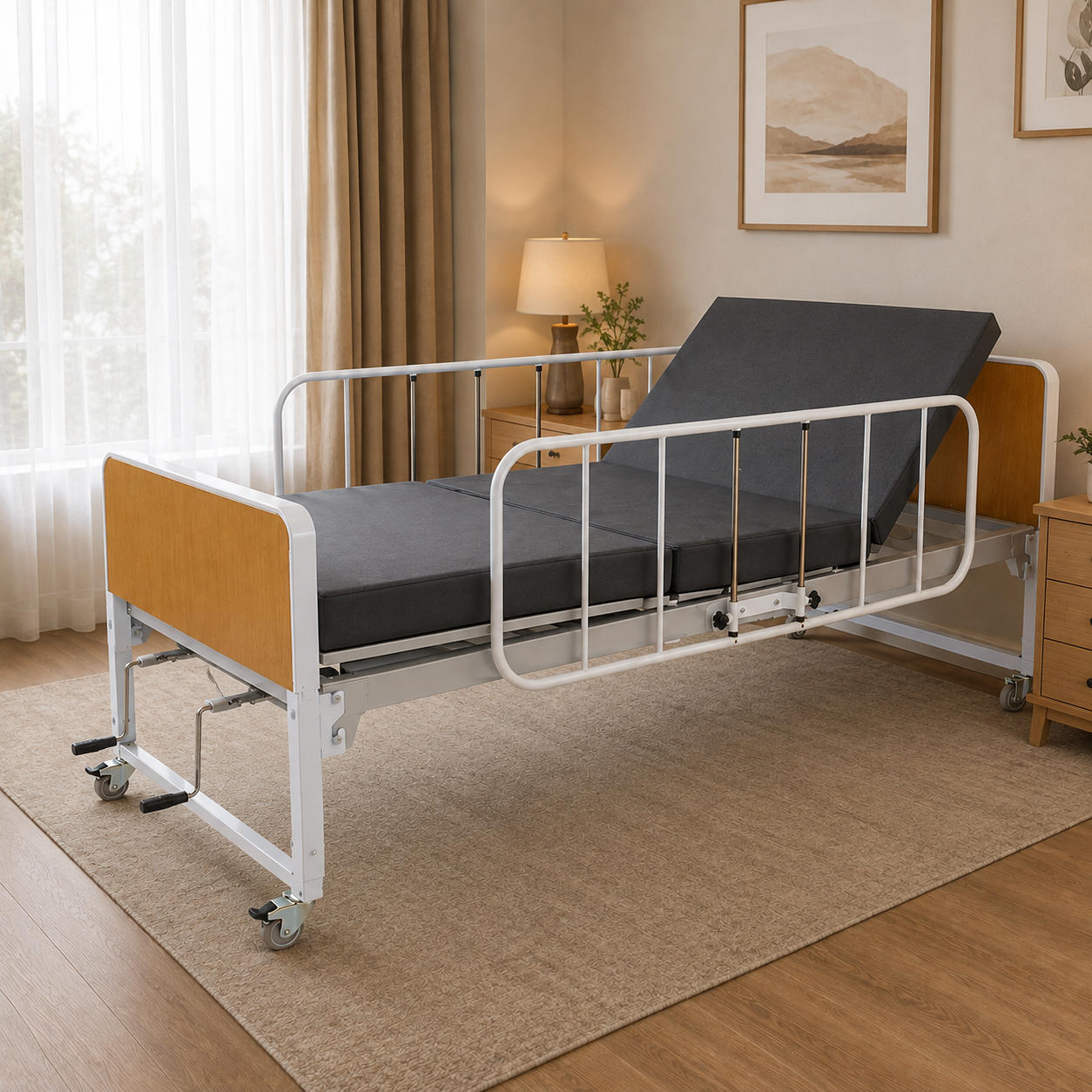 Cama Hospitalar Duas Manivelas com ajuste de Altura