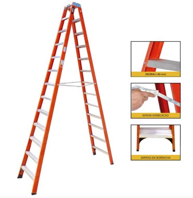 ESCADA DE FIBRA /ALUMINIO  TESOURA DUPLA 5,10M CÓD. 9305416