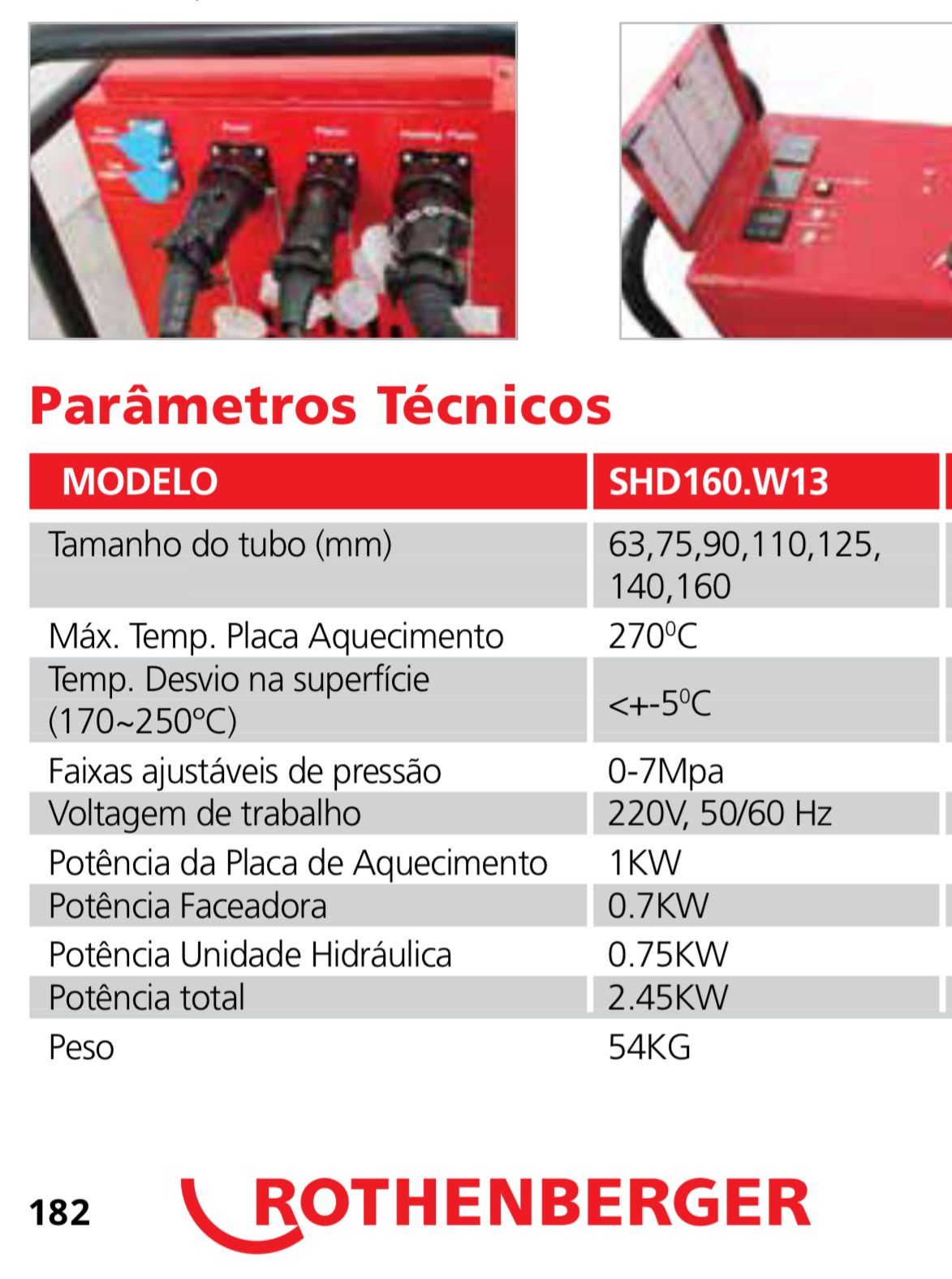 TERMOFUSORA SHD 160 ROTHENBERGER DE 63 A 160MM - MONOFÁSICA 220 V