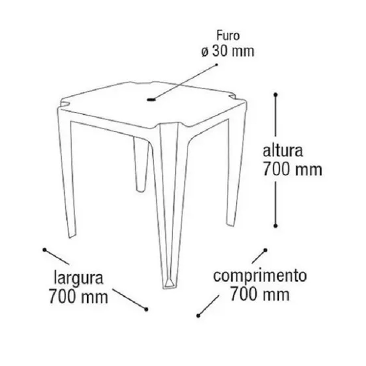 Mesa Plástica Quadrada Branca 70x70cm – Multiuso e Empilhável