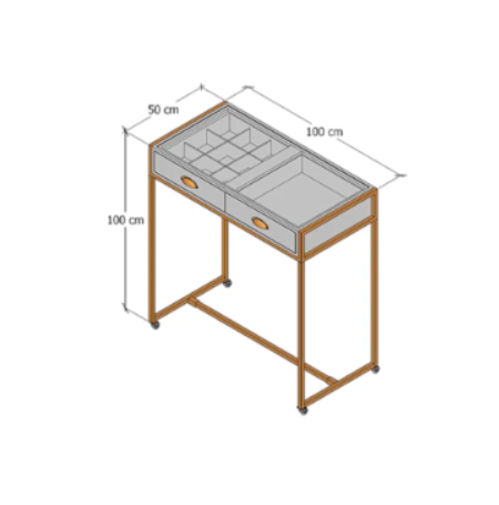 Mesa Expositora com Gavetas e Tampo de Vidro – Compacta e Elegante