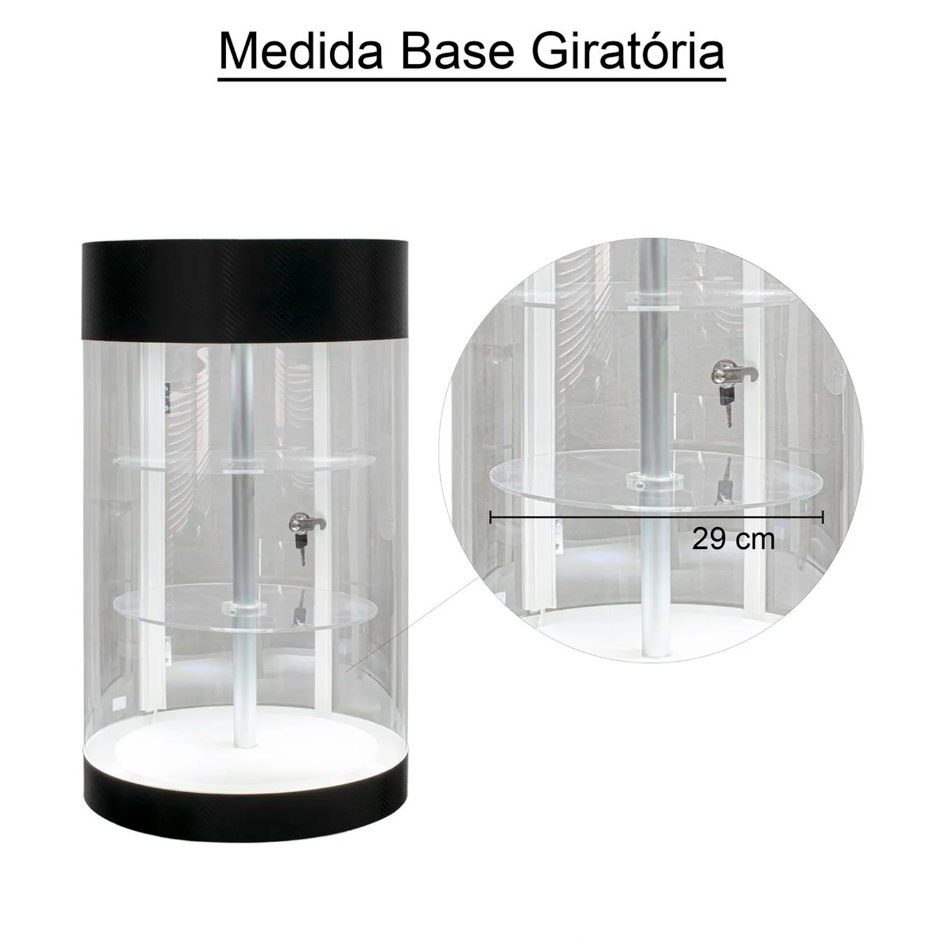 Expositor Giratório com Iluminação LED (64 cm) – Acrílico Cilíndrico