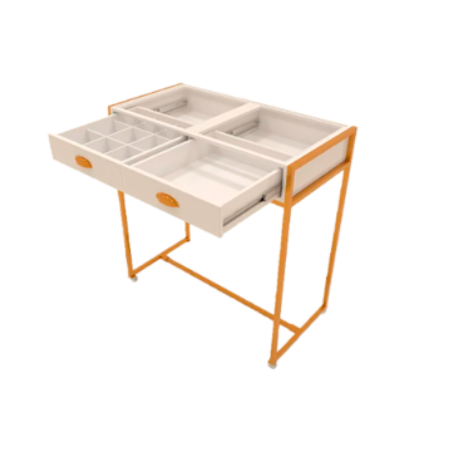 Mesa Expositora com Gavetas e Tampo de Vidro – Compacta e Elegante