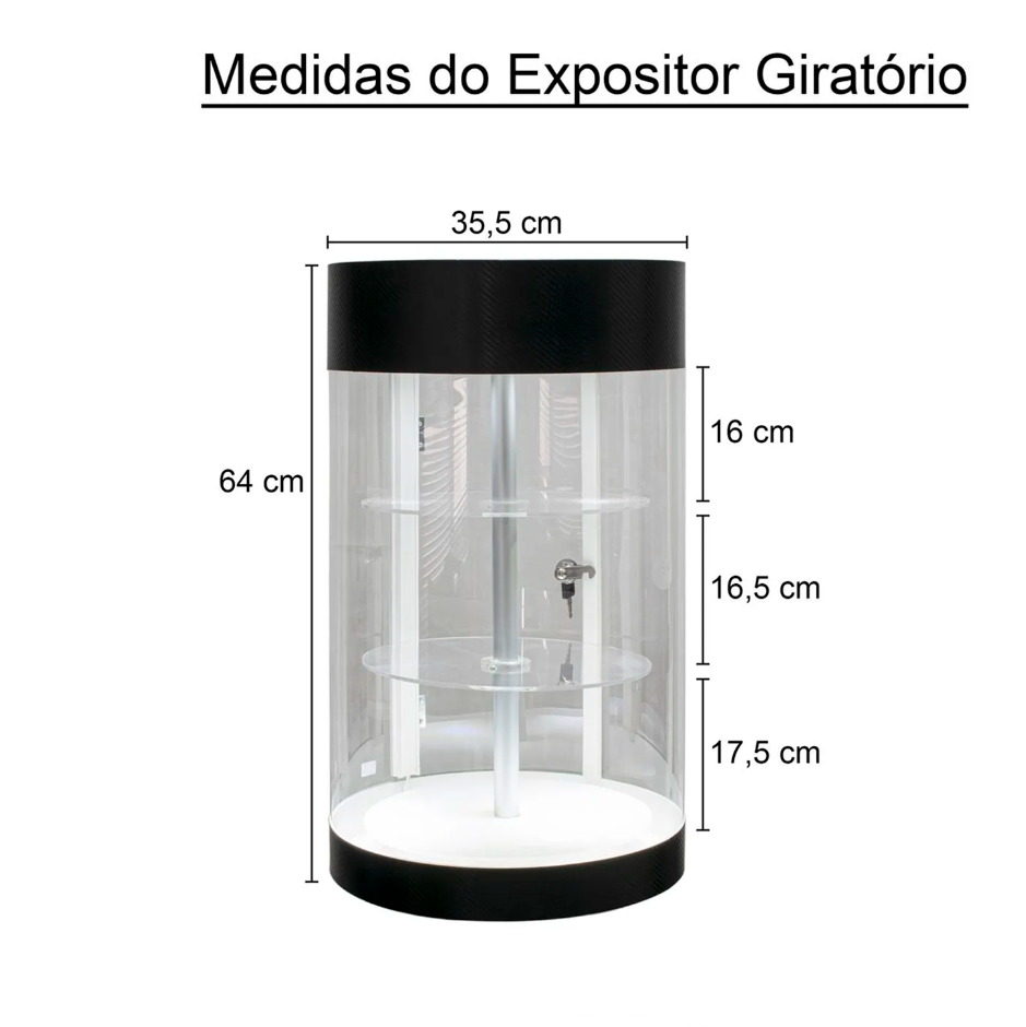 Expositor Giratório com Iluminação LED (64 cm) – Acrílico Cilíndrico