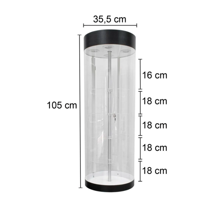 Expositor Giratório com Iluminação LED (105 cm) – Acrílico Cilíndrico