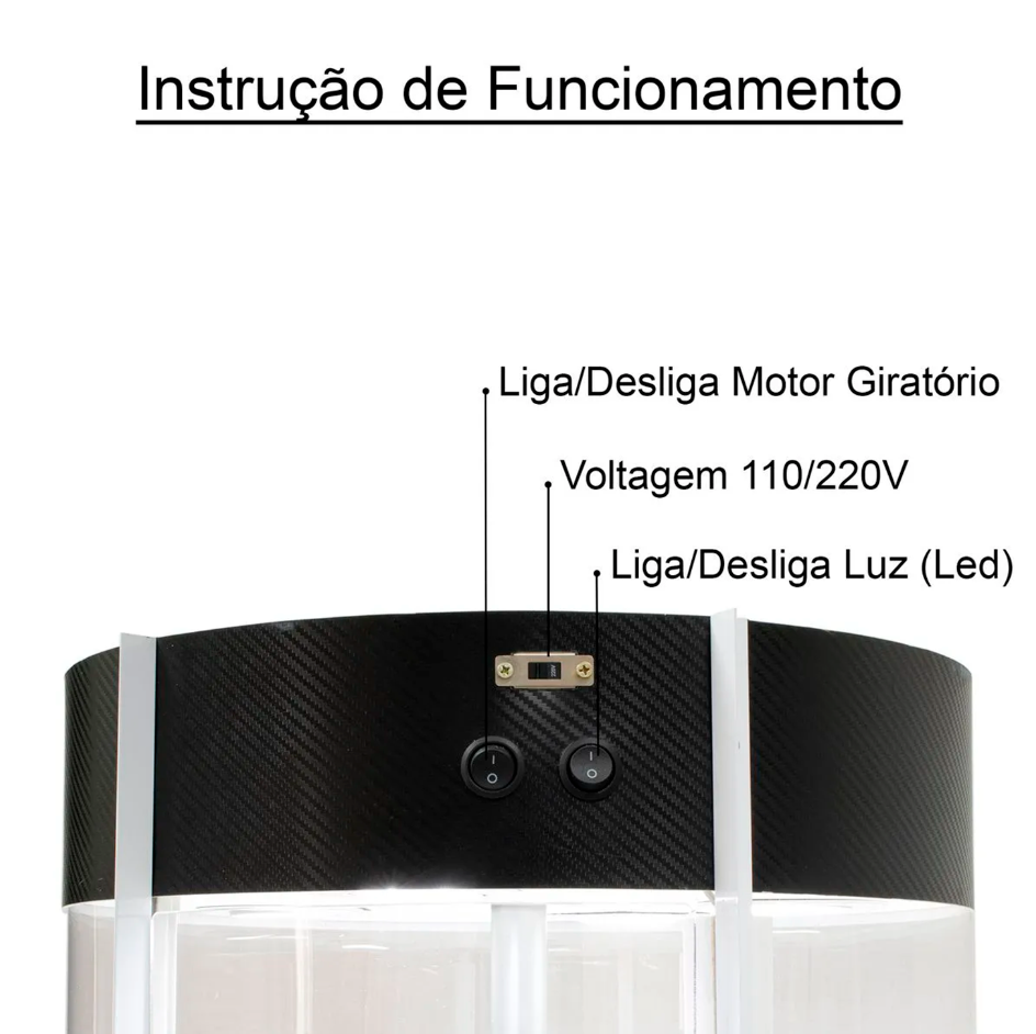 Expositor Giratório com Iluminação LED (64 cm) – Acrílico Cilíndrico