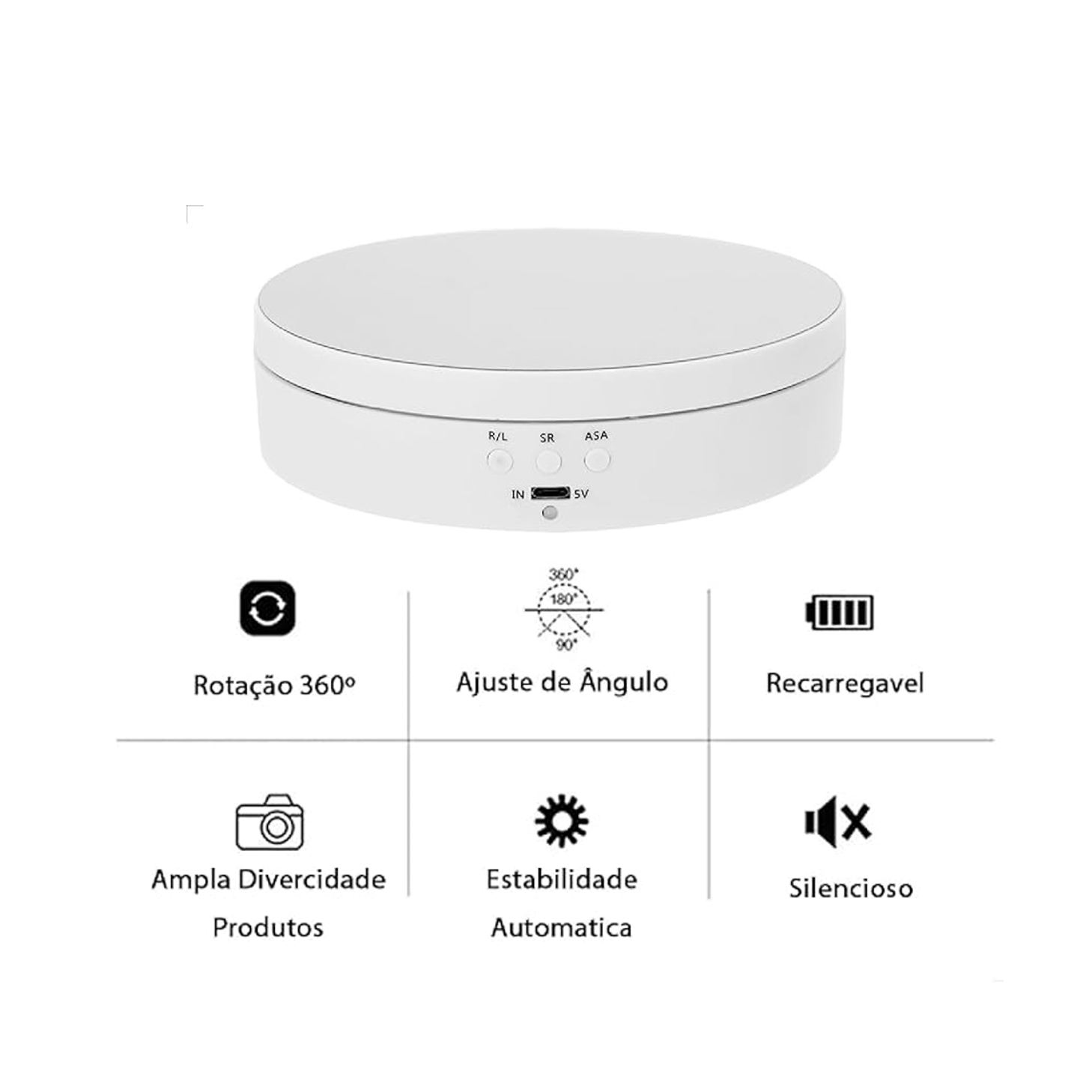 Expositor Giratório BRANCO INMA Elétrico USB/Pilha – Ideal para Vitrines e Estúdios