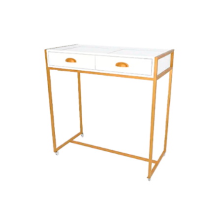 Mesa Expositora com Gavetas e Tampo de Vidro – Compacta e Elegante