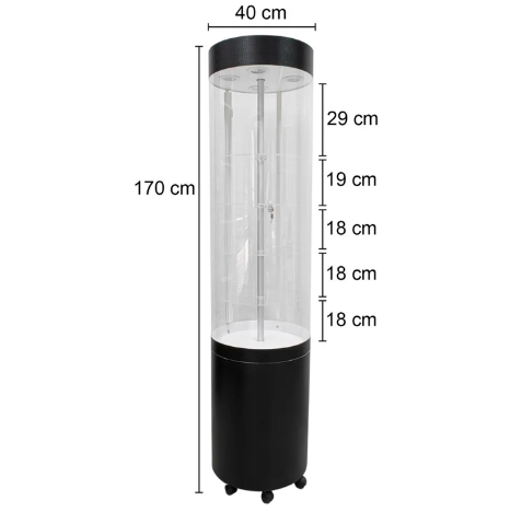 Expositor Giratório com Iluminação LED (170 cm) – Acrílico Cilíndrico