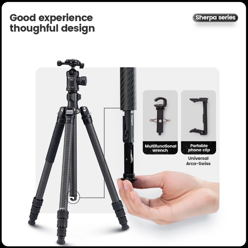 Tripé Fotopro Sherpa de Fibra de Carbono