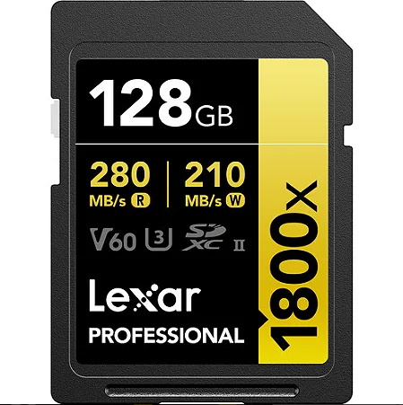 SD LEXAR 128GB V60 280mb/s 1800X Cartão Memória Professional SD LEXAR 128GB V60 280mb/s 1800X Cartão Memória Professional