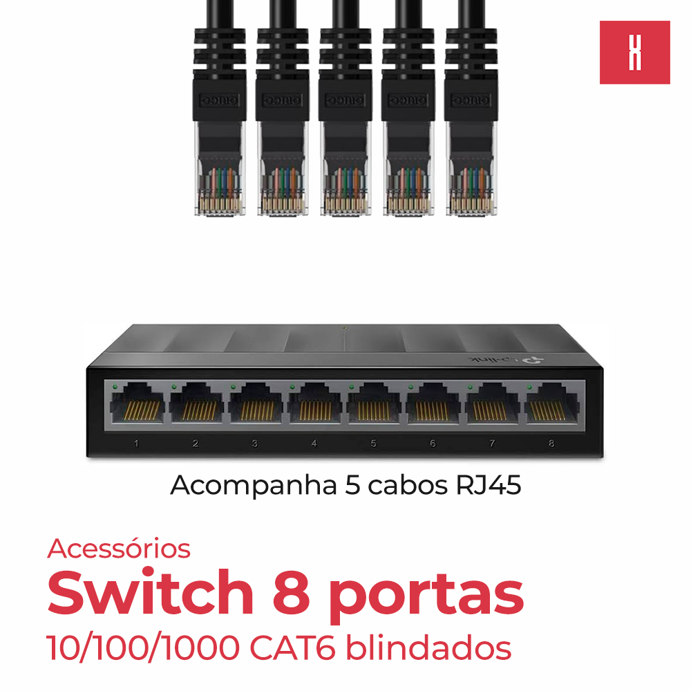 HUB 8 PORTAS + 5 CABOS RJ45 CAT6E