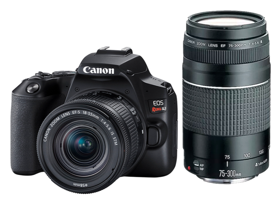 Kit Viajante - Câmera Canon SL3 com lentes 18-55mm e 75-300mm
