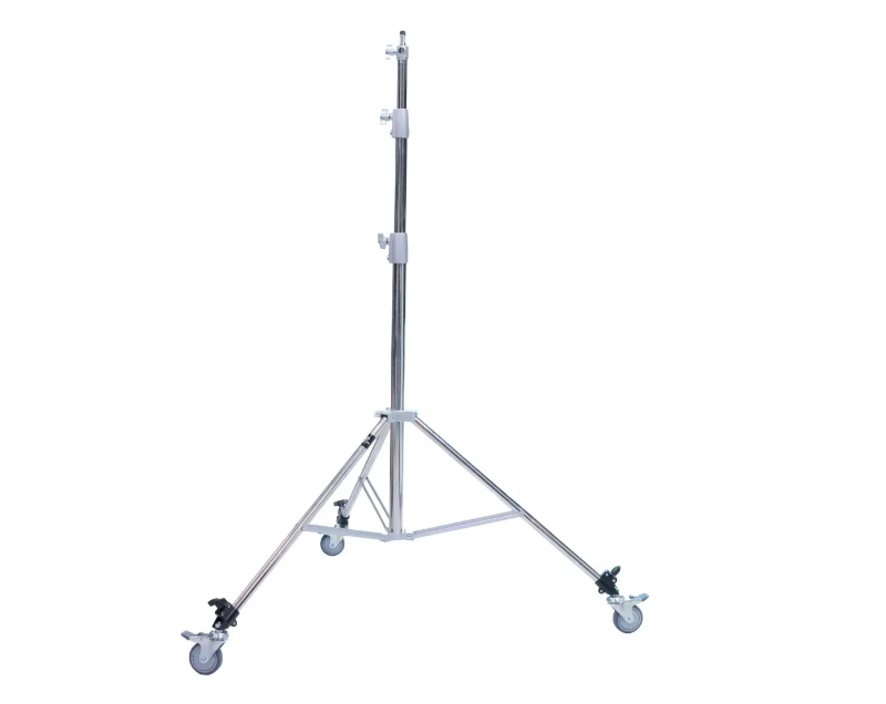 Tripé Profissional Greika FCS288S – Aço Inox, Altura de 2,65m, Suporta até 15kg com Rodinhas Removíveis