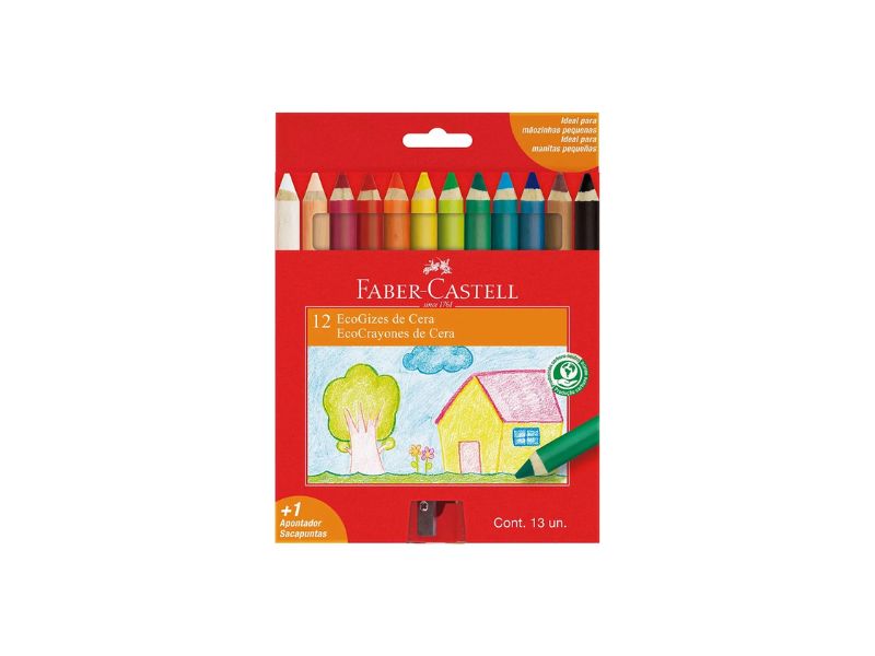 ECOGIZ DE CERA COM 12 CORES + APONTADOR  FABER-CASTELL