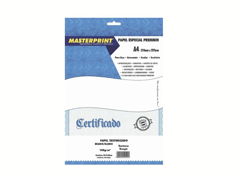 PAPEL VERGE BRANCO 180G C/50 MASTERPRINT