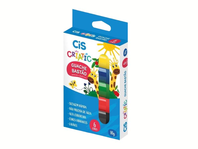 TINTA GUACHE CIS CRIATIC BASTAO 6 CORES ESTOJO