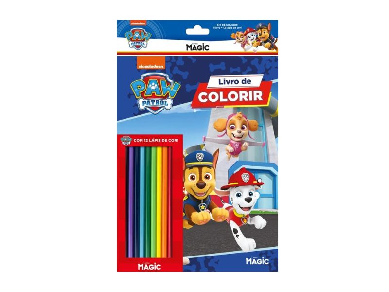 LIVRO INFANTIL COLORIR KIT LAPIS DE COR PATRULHA CANI MAGIC KIDS