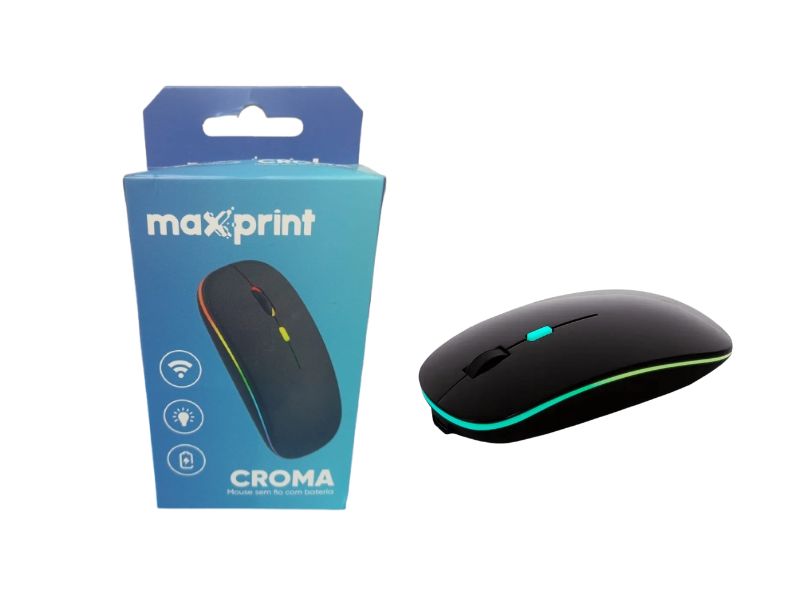 MOUSE SEM FIO CROMA 2.4G 1600 DPI PRETO RECARREGAVEL (60000150) MAXPRINT