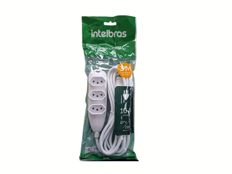 EXTENSAO ELETRICA 3 TOMADAS 10A BRANCA 3M INTELBRAS
