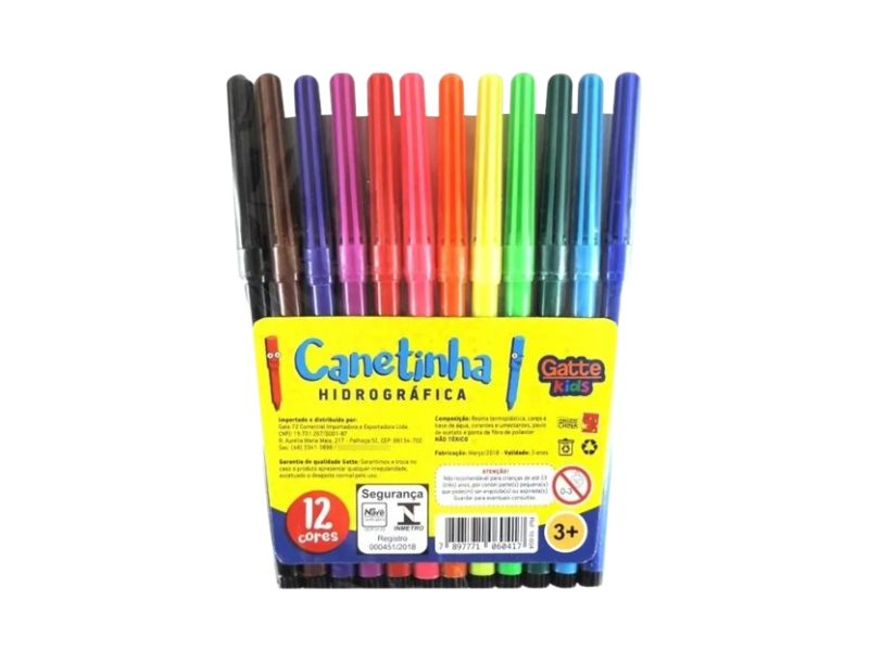 CANETA HIDROGRÁFICA HIDROCOR KIDS 12 CORES GATTE