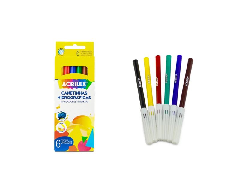 CANETA HIDROGRAFICA PONTA 2MM 6 CORES ACRILEX