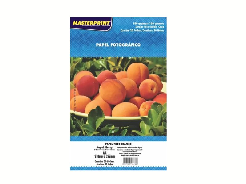 PAPEL FOTOGRAFICO GLOSSY 180G DUPLA FACE COM 20 FOLHAS MASTERPRINT