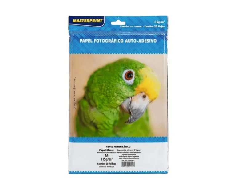 PAPEL FOTOGRAFICO GLOSSY AUTO ADESIVO 115G COM  20 FOLHAS MASTERPRINT