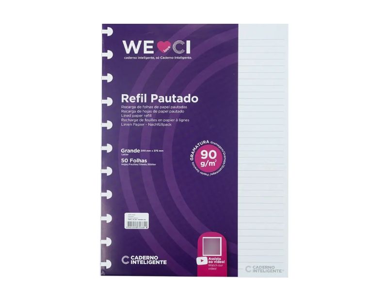 REFIL GRANDE 90G COM PAUTADO  C/50FLS  CADERNO INTELIGENTE