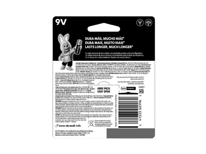 BATERIA ALCALINA 9V QUADRADA C/1 UNI DURACELL