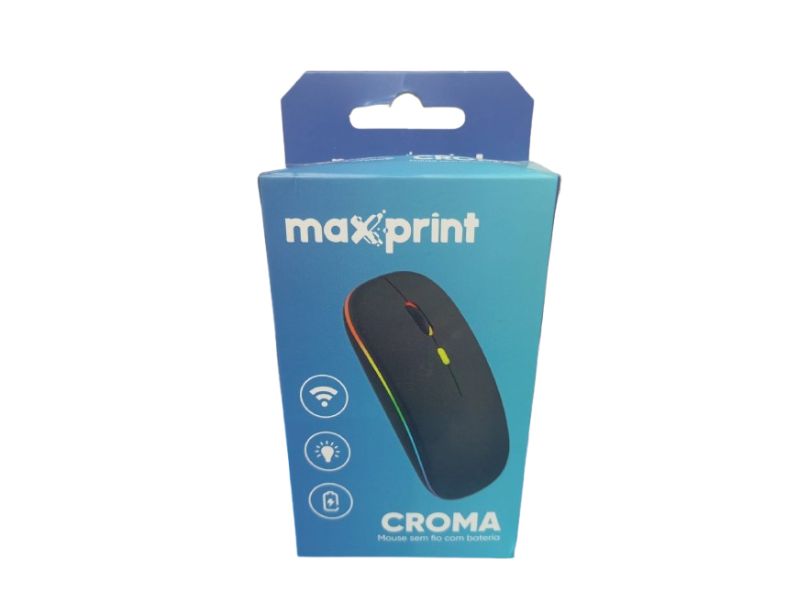 MOUSE SEM FIO CROMA 2.4G 1600 DPI PRETO RECARREGAVEL (60000150) MAXPRINT