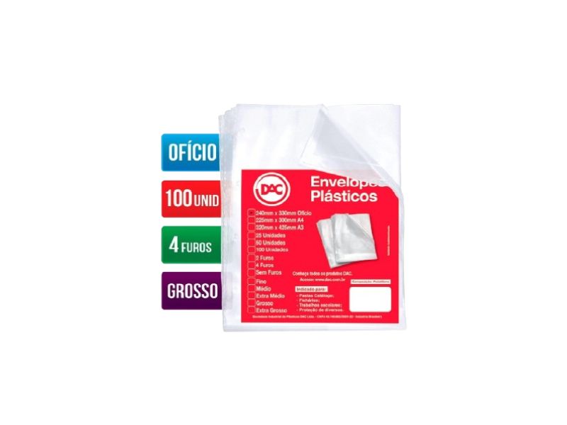 ENVELOPE PLASTICO GROSSO 4 FUROS PCT C/100 (076FU-100) DAC