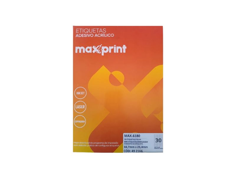 ETIQUETA ADESIVA 6180 25.4 X 66.7MM  PCT C/100 FLS 30 POR FOLHA MAXPRINT
