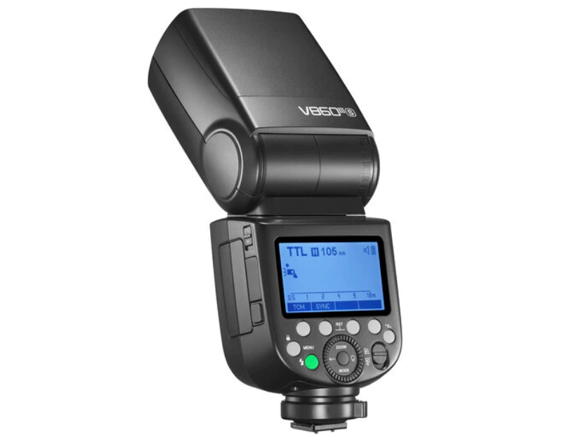 Aluguel de Flash Godox V860III TTL profissional para câmeras Sony e Canon disponível para aluguel em Porto Alegre e Gravataí
